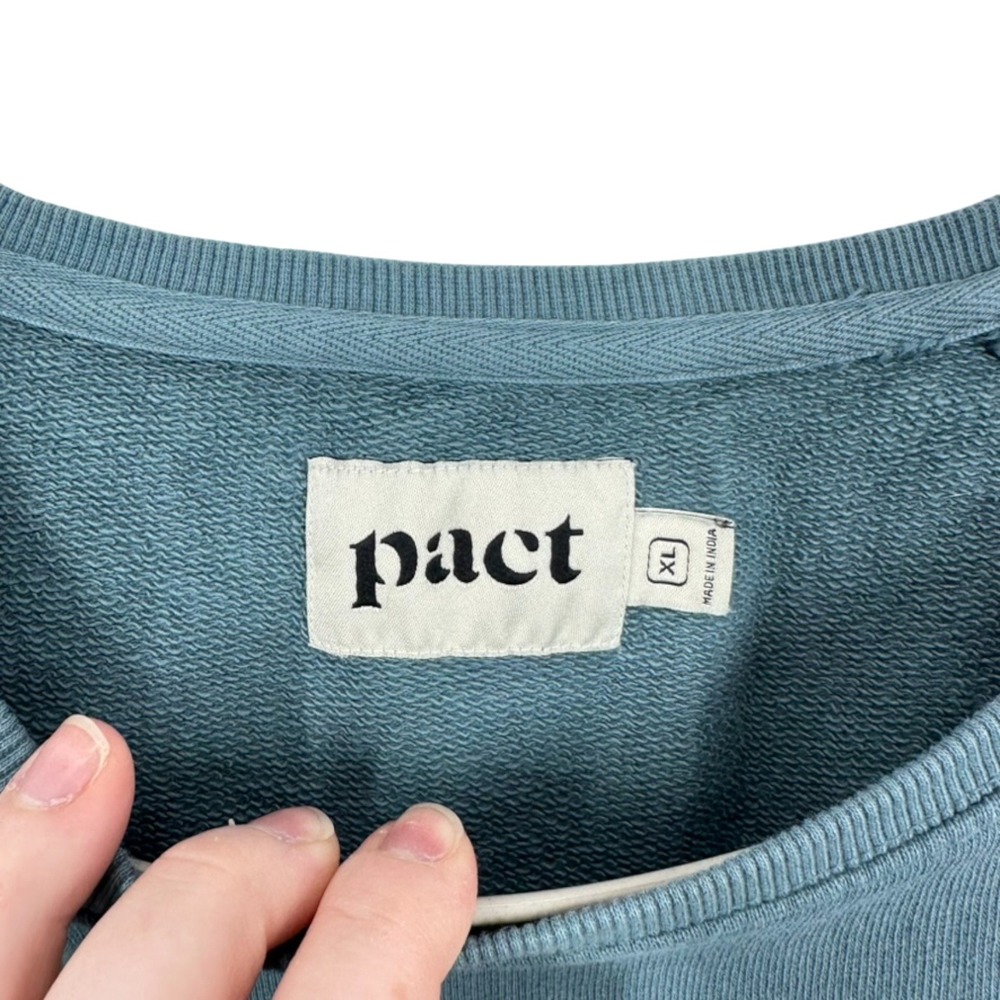 Pact Organic Cotton Raglan Sweatshirt Blue XL Pullover Crew Neck Side Slit - Picture 8 of 8